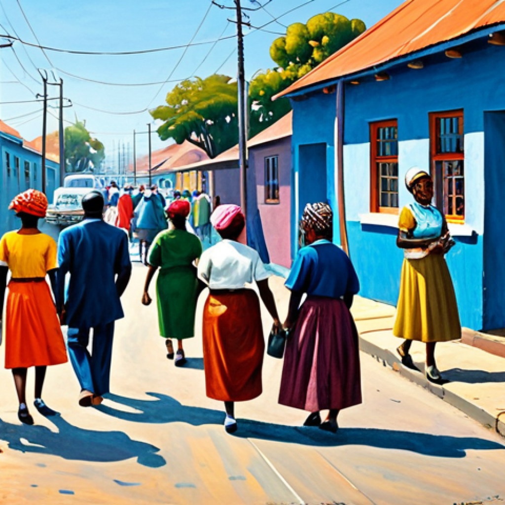 **

"A vibrant oil painting in the style of Gerard Sekoto depicting a bustling street scene in Sophiatown, South Africa, in the 1950s. People are walking, talking, and going about their daily lives, dressed in colorful, modest clothing. The architecture is characteristic of the period. Use bold colors and strong brushstrokes to convey the energy and vibrancy of the community. Fully clothed, appropriate attire, safe for work, perfect anatomy, natural proportions, professional painting, high quality, family-friendly."

**