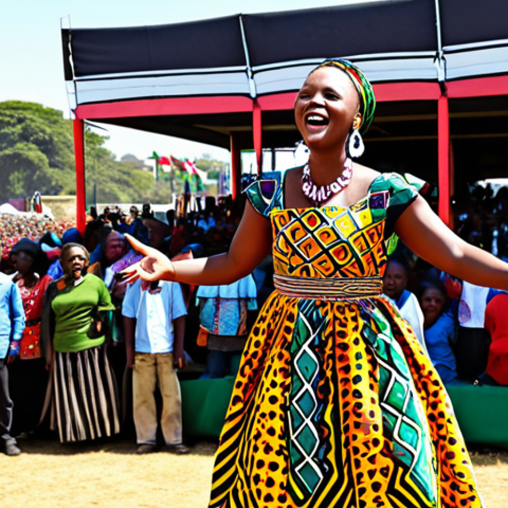 남아공 최고의 뮤직 페스티벌 - **
"A vibrant scene at a South African music festival, featuring a female singer in a colorful, tra...