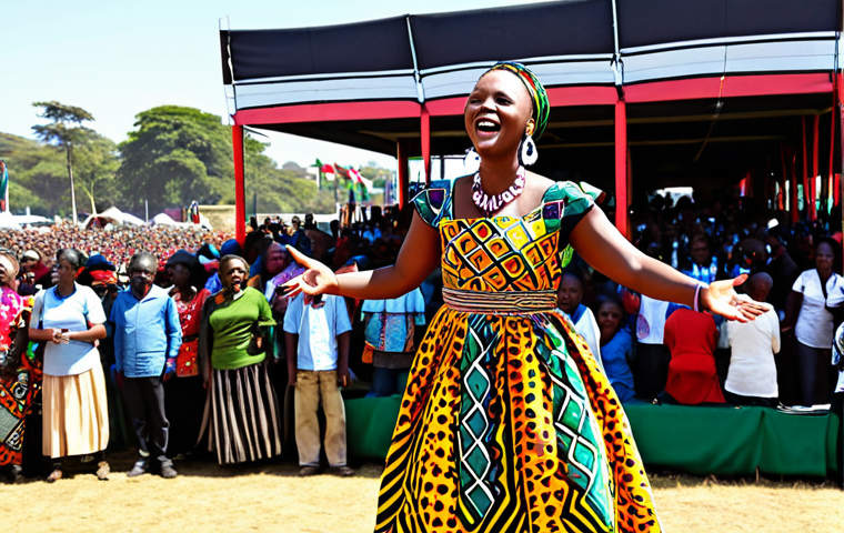 남아공 최고의 뮤직 페스티벌 - **
"A vibrant scene at a South African music festival, featuring a female singer in a colorful, tra...