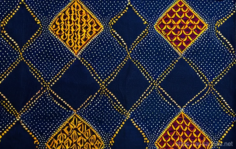남아프리카 공화국 전통 의상 슈웨슈웨 - **Prompt:** A close-up, high-detail photograph of authentic Shweshwe fabric. The image focuses on th...
