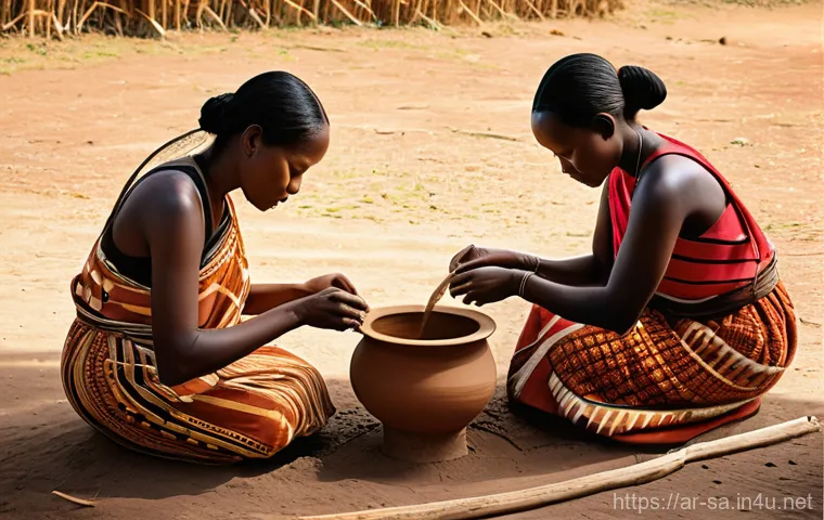 남아공 전통 맥주 움콰밤보티 - **Prompt:** A heartwarming scene inside a traditional South African home, bathed in soft, inviting l...